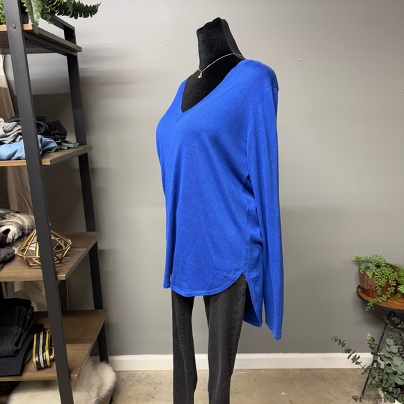 Lauren Ralph Lauren royal blue v neck sweater modal silk blend womens large - Picture 3 of 7